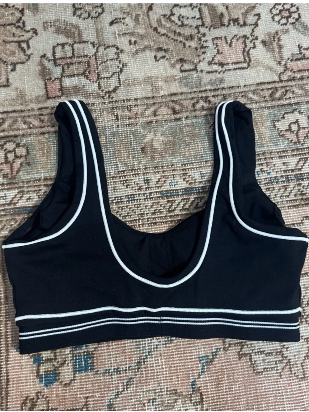 ALO Yoga Black Set with White Piping — Sports Bra & Leggings